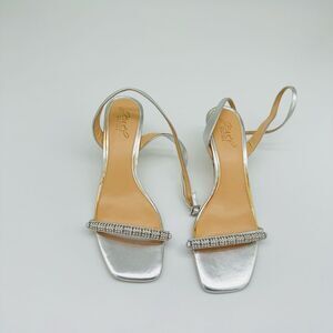 Jewel Badgley Mischka Silver Heels with Rhinestone Embellishments